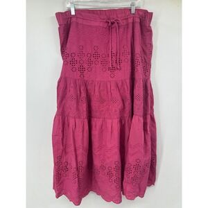 Sundance Magenta Pink Cotton Eyelet Tiered Maxi Skirt Womens Large Boho Skirt